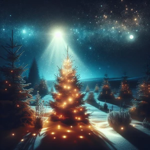 A magnificent Christmas tree lighting up the sky at midnight wit...