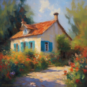 impressionism painting of a house using loose brushstrokes