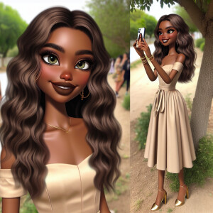 3D image of a LIGHT SKIN young African American woman who’s stan...