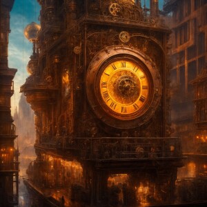 In a shimmering dieselpunk utopia, a towering cityscape gleams w...
