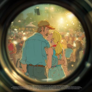 "A couple in an animated style, with a man who resembles John Re...