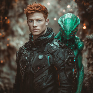 Create an image of a confident 22-year-old European man with han...