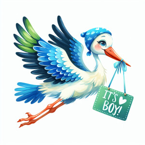 A single picture of adorable cute whimsical a stork wings a blue...