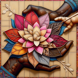 Create a vivid and intricate artwork named 'Melanin Blooms' show...
