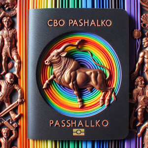 Rainbow passport of Copper bull and minions kingdom with text CB...
