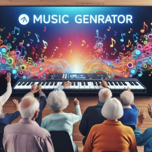 A widescreen display featuring the Suno.ai music generator inter...
