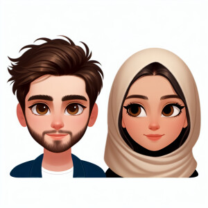 The picture " love is " is a dark-haired boy with a small beard...