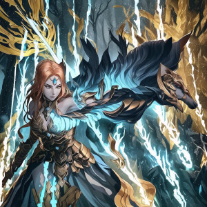 In a mystical realm where ancient powers reign, a beautiful warr...