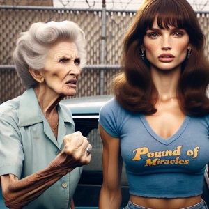 Refine a 1973-style color film photograph depicting an irate eld...