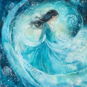 Generate a watercolor painting portraying a woman radiating a my...