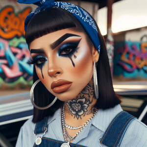 Create an image featuring a Latina woman with chicana clown make...