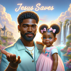 Create a 3D realistic artwork featuring the phrase 'Jesus Saves'...