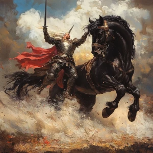 Unicorn-man fighting the black stallion