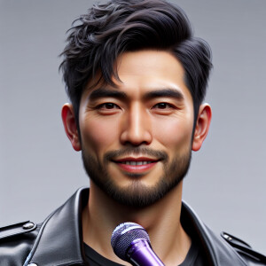 Jungkook of bts in a black shirt, leather pants, and biker boots...