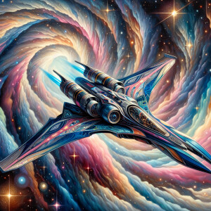 A sleek and sleek, aerodynamic starfighter, vibrant with otherwo...