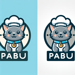 A gray kitten with a chef hat on its head wearing a blue collar...