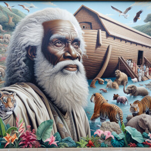 A close-up and detailed wall painting focusing on Noah, depicted...