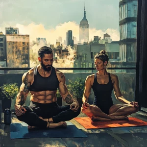 realism art,A man(muscular beefy sweaty) sitting with a woman(hi...