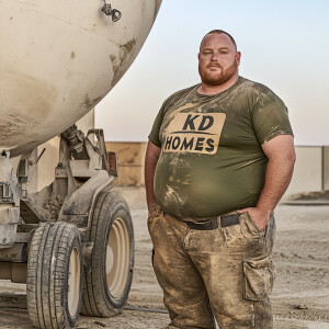 Curtis Kowe a 38 year old concrete pumper operator, standing nex...