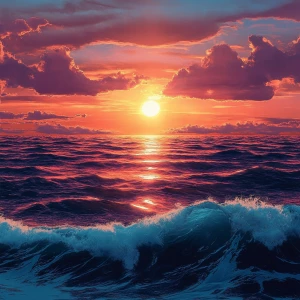 Create an image of a beautiful sunset over the ocean