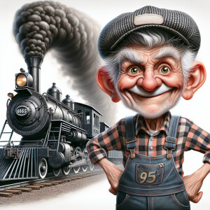 Funny and crazy caricature of a 95 year old American grandpa, ch...