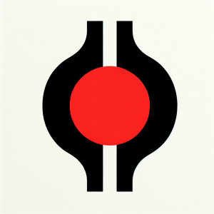 2. "Generate a simple graphic with a bright red dot enclosed by...