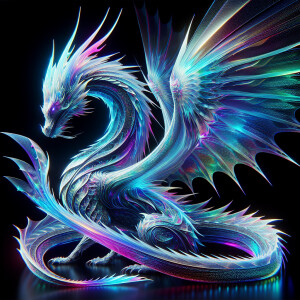 Generate a detailed 3D image of a regal, translucent holographic...