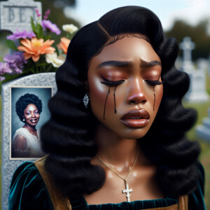 A beautiful light-skinnedb African-American woman with long wavy...