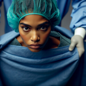 Photo,  of Worried Dominican woman rushed to surgery wearing gre...
