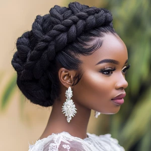 a woman, look to the front, close up photo, Braided Updo Hairsty...