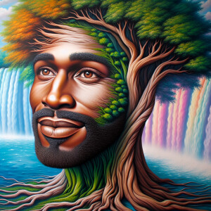 A hyper-realistic 3-D oil painting depicting a tree integrated w...