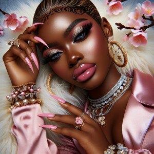 Create a realistic airbrushed illustration of an light skin Afri...