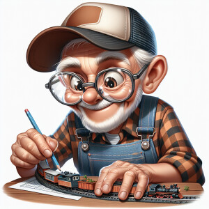 Funny and crazy caricature of a 95 year old American grandpa, ch...