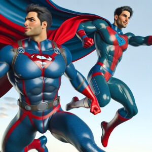 Superman flying nearby Spiderman, looking slightly exasperated b...