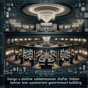 Design an intricate underground bunker concealed beneath the Whi...