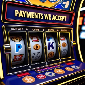 Create an image of an online casino-themed slot machine, promine...