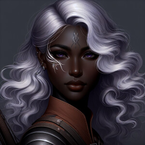A beautiful huntress from the “Monster Hunter” series with dark...
