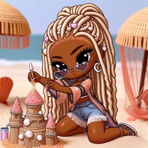 300dpi African accent Caramel-skinned chibi diva long blonde loc...