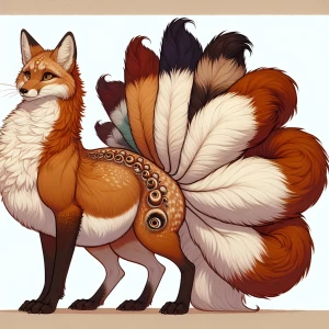 Pregnant anthro nine tailed fox with a very furry body.
