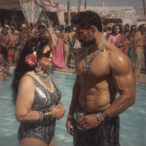 Hyperrealistic oil painting. a punjabi   mother in law, in her l...