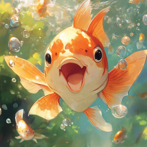 happy goldfish, anime style