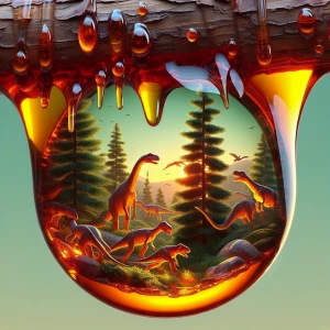 Hyperrealistic hyperdetailed Closeup image of rich amber resin d...