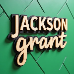 Generate an image of a bespoke wooden name plaque affixed to a w...