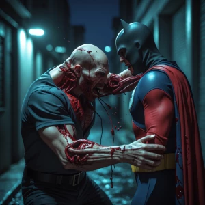 "Ultra-detailed macabre horror scene of a monstrous brute tearin...