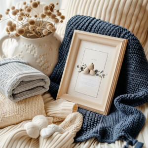 Baby announcement mockup image looking down from above with soft...