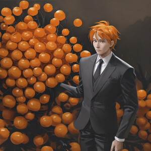 Mans suit made of wildfire oranges