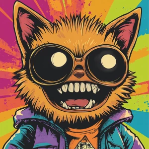 Stylized character portrait of a mischievous designer toy creat...