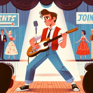 Create a flat illustration of Marty McFly, played by Michael J....