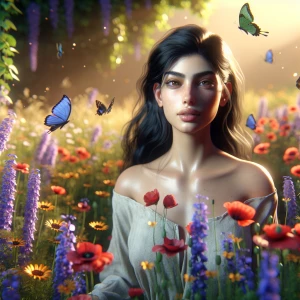 A breathtaking 3D 8K UHD photorealistic scene. A young woman wit...