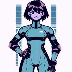1990s anime screencap, girl a plugsuit, standing with hands on h...